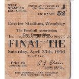 1936 CUP FINAL TICKET Match ticket 1936 Cup Final, Arsenal v Sheffield United. Generally good