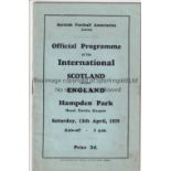 SCOTLAND - ENGLAND 1929 Scotland home programme v England , 13/4/1929 at Hampden Park, minor