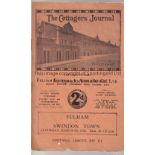 FULHAM - SWINDON 1932 Fulham home programme v Swindon, 5/3/1932, fold, slight staple rusting. Fair-
