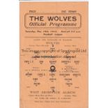 WOLVES - WEST BROM 44 Single sheet Wolves home programme v West Brom, 18/11/44, score, changes