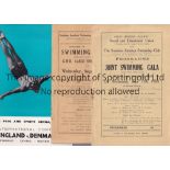 SWIMMING Seven programmes: 3 for the Swindon Amateur Swimming Club, 25/9/1929, 21/8/1929 Ladies