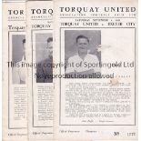 TORQUAY UNITED Three home programmes from season 1948/9 v. Exeter City, slightly marked, Swindon