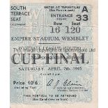 WAR CUP FINAL TICKET Ticket Chelsea v Millwall War Cup Final South 7/4/1945. Light horizontal