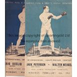 BOXING Two programmes at Wembley Arena: Jack Petersen v Walter Neusel 4/2/1935 and Eric Seelig v