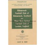 KILMARNOCK / WEST HAM 4 Page card programme believed to be original between Kilmarnock and West