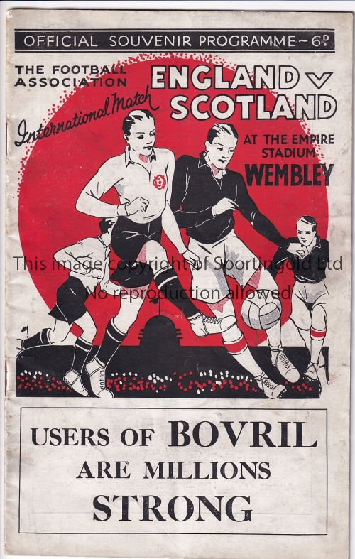 ENGLAND - SCOTLAND 1934 England home programme v Scotland , 14/4/1934 at Wembley, slight fold, minor