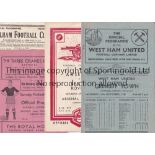 1940'S FOOTBALL PROGRAMMES Ten programmes West Ham United v Grimsby Town 49/50, Arsenal Reserves v