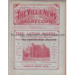 ASTON VILLA - BOLTON 1914 Aston Villa home programme v Bolton 25/2/1914, contains glossy Bolton team