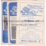 MILLWALL Five Millwall home programmes, friendlies, 50s, v Blackburn 54/5 (split spine), Rotherham