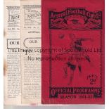 ARSENAL RESERVES Three Arsenal Reserves home programmes, two without covers v Bristol City 32/33 (