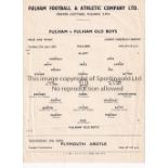 FULHAM 54 Fulham single sheet programme v Fulham Old Boys, 27/4/54, Johnny Campbell benefit. Fold.