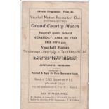 WAR-TIME FOOTBALL 1945 Programme for the Charity Match at Vauxhall Motors v. RAF Henlow 4/4/1945,