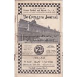 FULHAM - WEST HAM 1933 Fulham home programme v West Ham, 18/11/1933, minor folds, staple rusting.