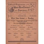 WEST HAM - READING 43 West Ham home programme v Reading, 23/10/43, slight creasing. Generally good