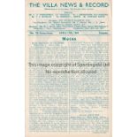 ASTON VILLA Programme for the home War League Cup (North) Semi-final v Sheffield Utd. 15/4/1944.