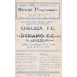 CHELSEA / MOSCOW DYNAMO 4 Page programme Chelsea v Moscow Dynamo . Tour friendly. 13/11/1945. Score,