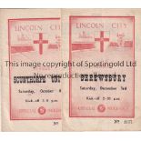 LINCOLN 49-50 Two Lincoln City Reserves Midland League home programmes v Scunthorpe and v