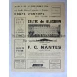 NANTES - CELTIC 66 Nantes programme v Celtic, 30/11/66, European Cup, folds. Generally good