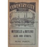 COVENTRY CITY Home programme v Norwich City 25th August 1929. Generally good