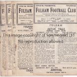 FULHAM Five Fulham home programmes v Aston Villa 1945/46, Tottenham 1946/47, QPR , Chesterfield,