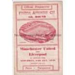 MAN UTD - LIVERPOOL 47/8 Manchester United home programme v Liverpool, 24/1/48, Cup, played at