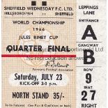 1966 WORLD CUP Seat ticket for the Quarter-Final at Hillsborough, Sheff. Weds. FC, West Germany v