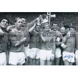 JOHN GILES B/W 12 x 8 photo, showing Manchester United players including John Giles celebrating