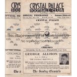 CRYSTAL PALACE / CHELSEA Two single sheet programmes for War matches between Crystal Palace and