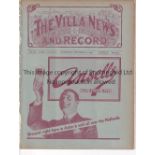 ASTON VILLA - ARSENAL 1929 Aston Villa home programme v Arsenal, 25/9/1929, ex bound volume, spine a