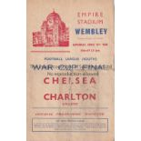 WAR CUP FINAL 1944 Programme Chelsea v Charlton Athletic Football League Cup Final (South) Cup Final