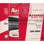 ARSENAL Six home programmes v. Leeds United 5/5/1966 record low League attendance at Arsenal and