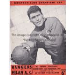 RANGERS - A.C.MILAN 57 Rangers home programme v A.C.Milan, 27/11/57, European Cup, slight fold,