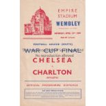1944 WAR CUP FINAL Official programme, Chelsea v Charlton, Football League South War Cup Final