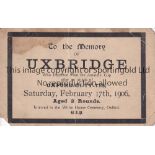 OXFORD CITY - UXBRIDGE 1906 Postcard dedicated to the memory of Uxbridge who departed from the