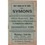 PLYMOUTH - HUDDERSFIELD 1934 Plymouth home programme v Huddersfield, 13/1/1934, Cup, slight ageing