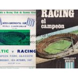 1967 WORLD CLUB CHAMPIONSHIP Celtic home programme v Racing Club de Buenos Aires, 18/10/67 World