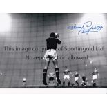HARRY GREGG B/W 12 x 8 photo, showing Manchester Utd keeper Harry Gregg saving a shot during the