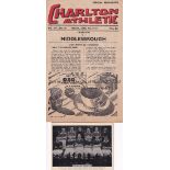 CHARLTON Team photo card from 1938/39 with programme Charlton Athletic v Middlesbrough 4th April