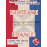 SCOTLAND - FRANCE 49 Scotland home programme v France, 27/4/49 at Hampden, slight tear along