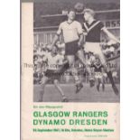 DYNAMO DRESDEN - RANGERS 67 Official programme, Dynamo Dresden v Rangers, 20/9/67, Fairs Cup,