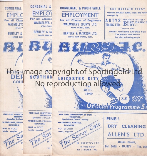 BURY 49-50 Seven Bury home programmes, 49-50, v Southampton, Leicester, Luton, Plymouth, Derby (