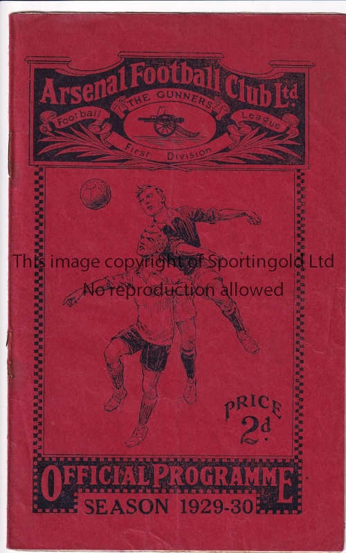 ARSENAL - DERBY 1929 Arsenal home programme v Derby, 12/10/1929, score, scorers, changes noted, some