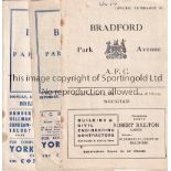 BRADFORD PARK AVENUE Twelve home programmes v. Wrexham 51-2 punched hole and result on cover, v