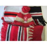 MANCHESTER UNITED Four scarves spanning 1960's - 1980's and a bobble hat from the 1960's. Fair to