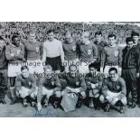 DENIS LAW B/W 12 x 8 photo, showing an image of Denis Law and his Rest of the World team mates