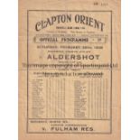 CLAPTON ORIENT - ALDERSHOT 1937-38 Clapton Orient home programme v Aldershot, 26/2/1938, folds,