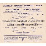 AT MILLWALL 1960 Programme, P.L.A. Police v Surrey Dockers, single sheet issue, 28/3/60 at Millwall.