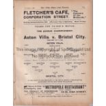 ASTON VILLA - BRISTOL CITY 1909 Aston Villa home programme v Bristol City, 6/11/1909, ex bound