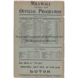 MILLWALL - FULHAM 1917 Single sheet Millwall home programme v Fulham, 9/4/1917, first team game,