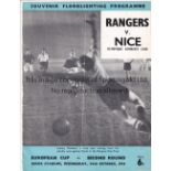 RANGERS - NICE 56 Rangers home programme v Nice, 24/10/56, European Cup, fold, pencil score,